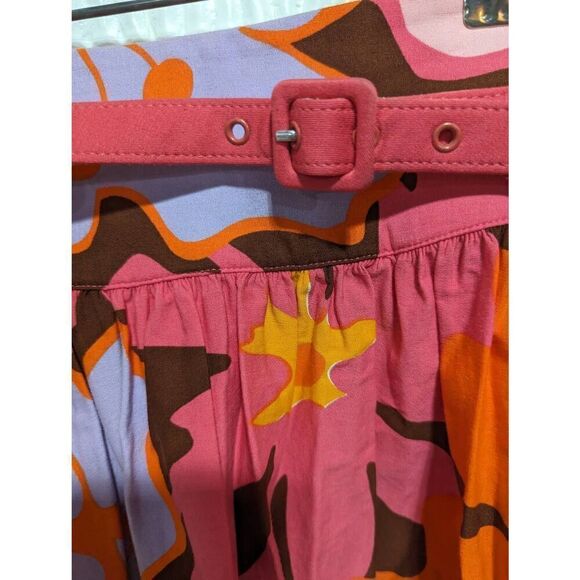 A.B.S. by Allen Schwartz Women's Orange Purple Floral Belted Full Skirt Size 2 - Picture 3 of 6